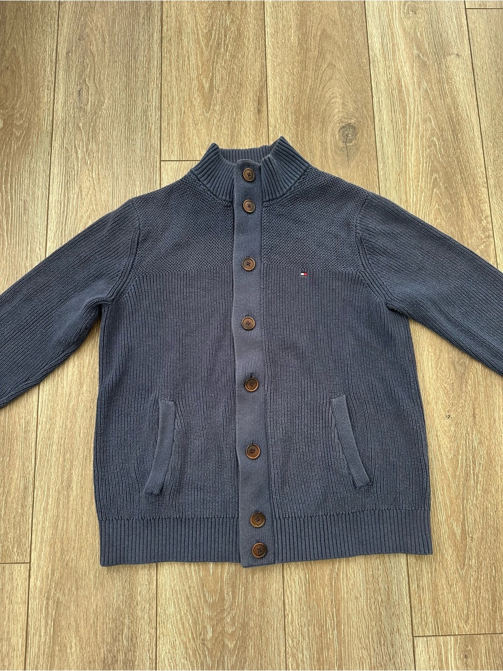 Tommy Hilfiger Navy 100% Cotton Button-Up Ribbed Knit Cardigan Size L